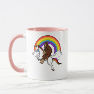 Mug Bigfoot drôle montant l'arc-en-ciel magique de