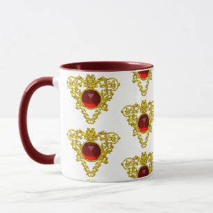 MUG BIJOUX DE COEUR CELTIQUE D'OR AVEC GAMMES DE RUBY