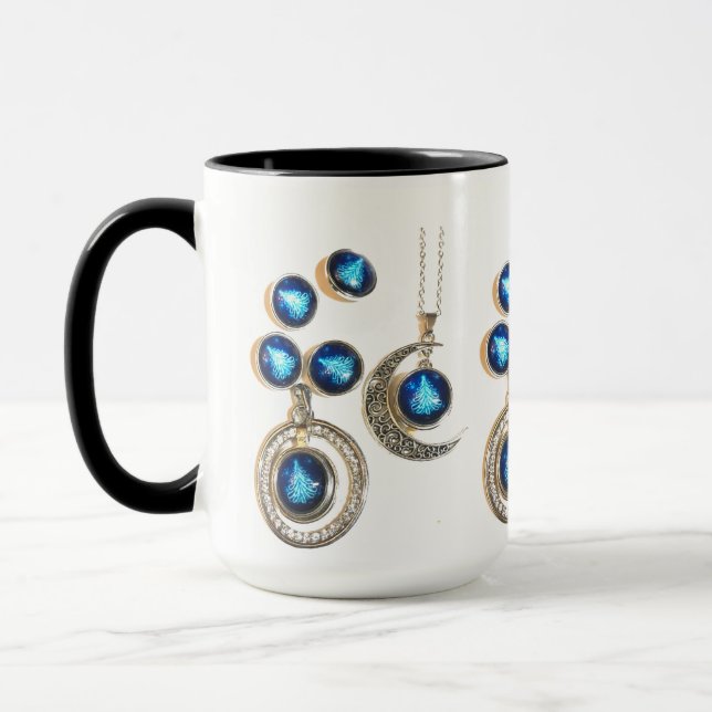 Mug Bijoux de Noël Arbre bleu noir brillant Lune (Gauche)