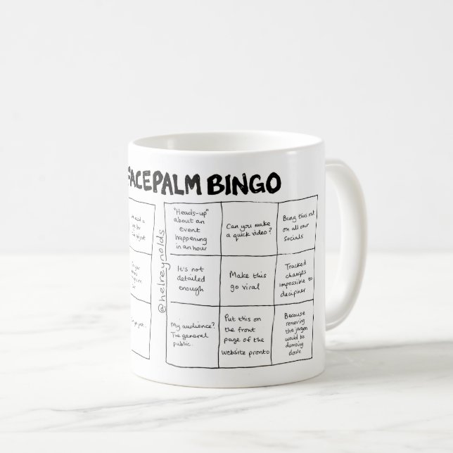 Mug Bingo Facepalm Comms (cartes A+B) (Devant droit)