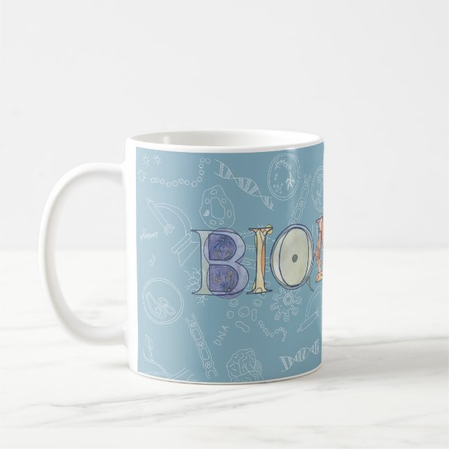 Mug Biologie diagramme et typographie bleu (Gauche)