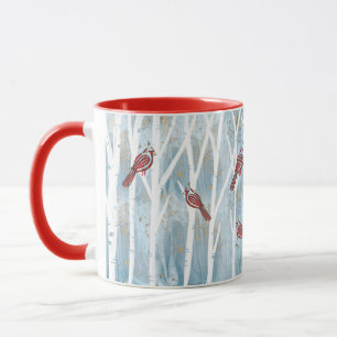 Mug Birch Trees et Cardinal Rouge