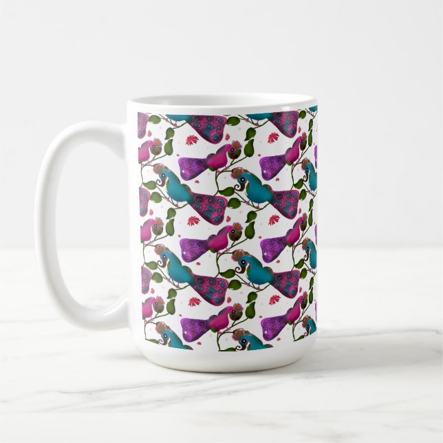 Mug Birds floral seamless pattern Curtain (Gauche)