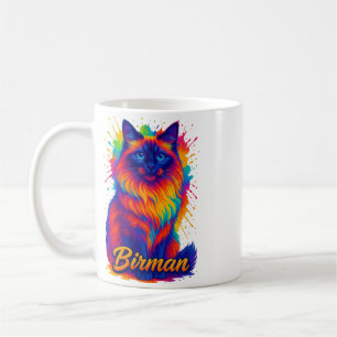 Mug Birman Cat Pop Art - Vibrant Neon Rainbow Illustra