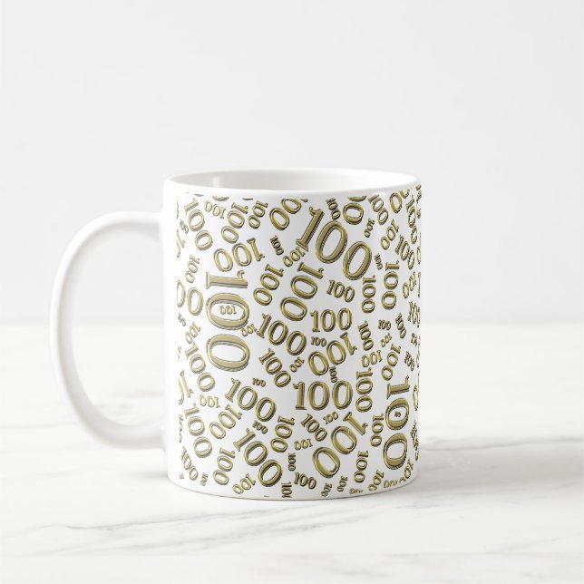 Mug Birthday 100 Gold/White Random Number Pattern  (Gauche)