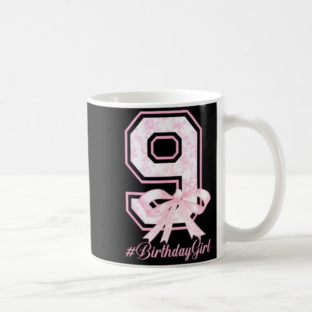 Mug Birthday Girl 9th Birthday Nk Floral Coquette Bow  (Droite)