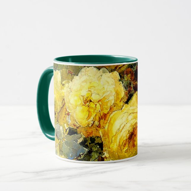 Mug Bischoff - Rose (jaune), peinture d'art, (Devant gauche)