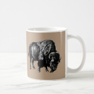Mug Bison Américain Buffalo Vintage Bois Gravure Musiq