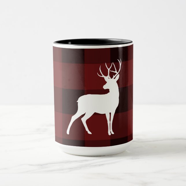 Mug Bison de cerfs blancs Plaid rustique pays Noël (Centre)