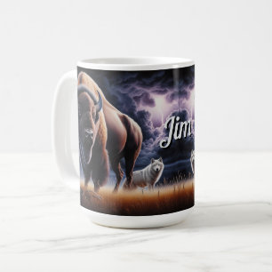 Mug Bison et loup dans un orage avec éclairs