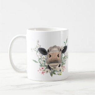 Mug bisou de nez de vache fleurs aquarelle gris animal