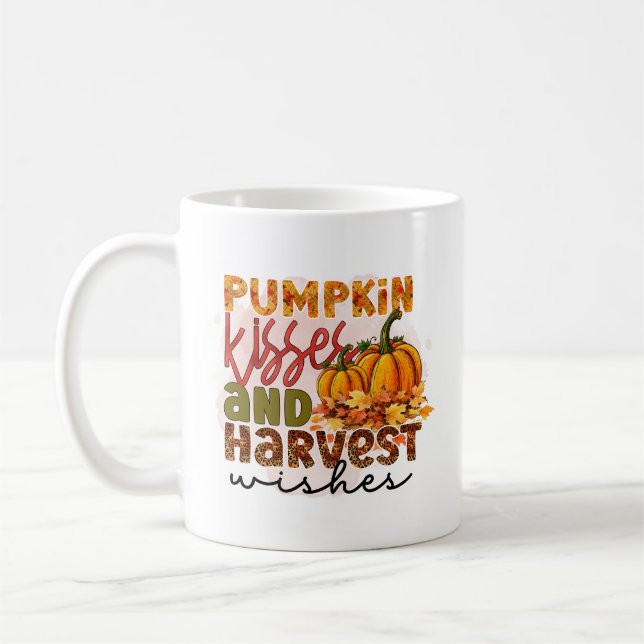 Mug Bisous de citrouille mignons art de mots saisonnie (Gauche)