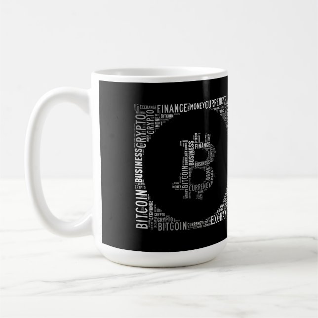 Mug Bitcoin logo wordart graphiques (Gauche)
