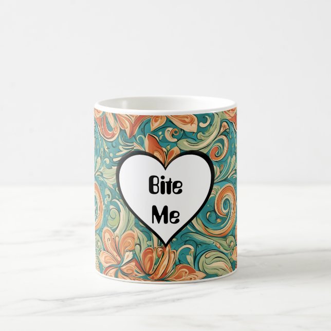 Mug Bite Me Funny Heart Tourbillonnant Retro Design (Centre)