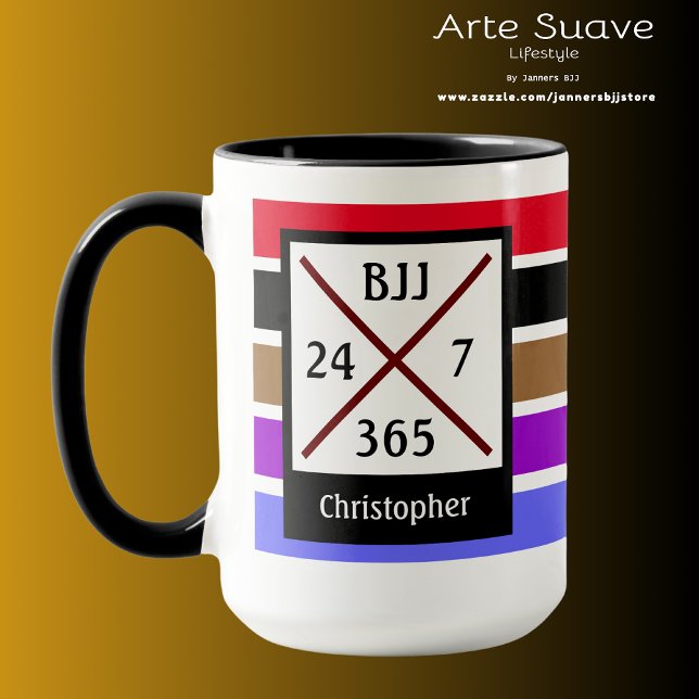 Mug BJJ Brésilien Jiu Jitsu 24 7 365 Bandes de ceintur (Personalized BJJ 24/7/365 large coffee mug.)