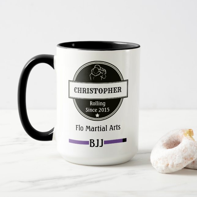 Mug BJJ Jiu Jitsu Choke Purple Belt Nom Club Et Date (Avec donut)