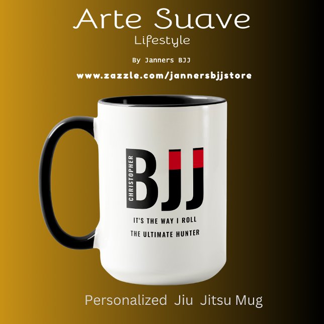 Mug BJJ Way I Roll Ajouter Votre Nom Jiu Jitsu Black B (Large 15oz BJJ personalized coffee mug white with black handle and interior.)