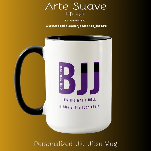 Mug BJJ Way I Roll Ajouter Votre Nom Jiu Jitsu Purple  (BJJ Purple Belt Coffee Mug. Easily personalized.)