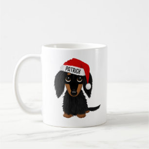 Mug Black and Tan Longhairy Dachshund Père Noël Custom