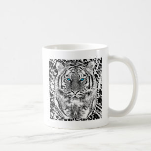 Mug Black and White Blue Eyes sauvage Tiger visage