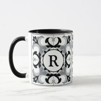 Mug Black and White Spanish Style with Initial 