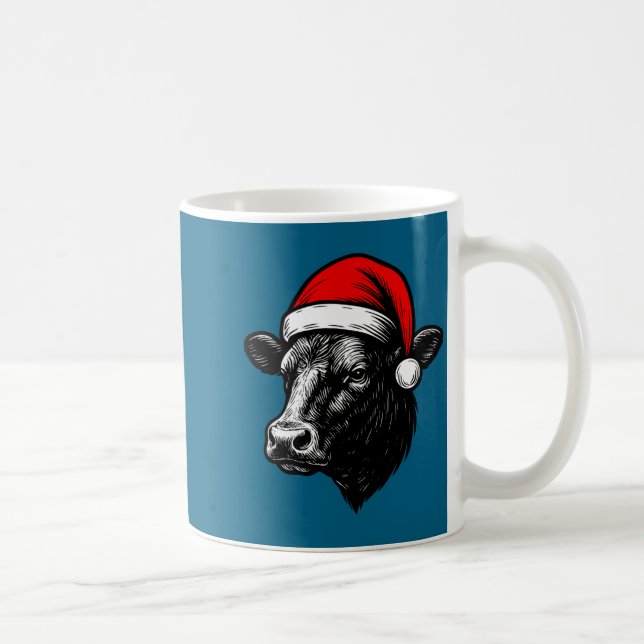 Mug Black Angus Rancher Christmas Cow Santa Hat Farmer (Droite)