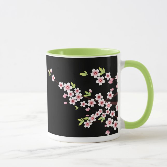 Mug Black avec rose et vert cerisier en fleurs Sakura (Droite)