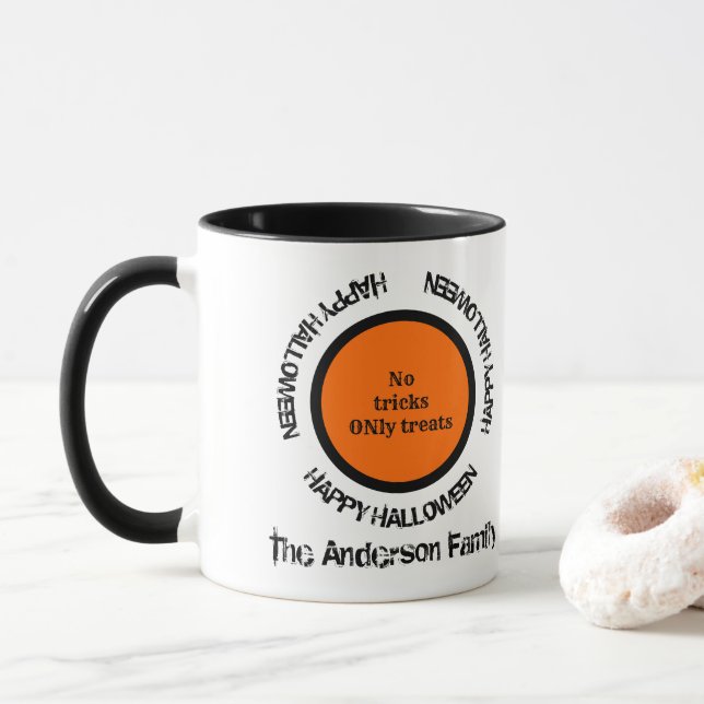 Mug Black Blanc Orange Éffrayant Moderne Joyeux Hallow (Avec donut)