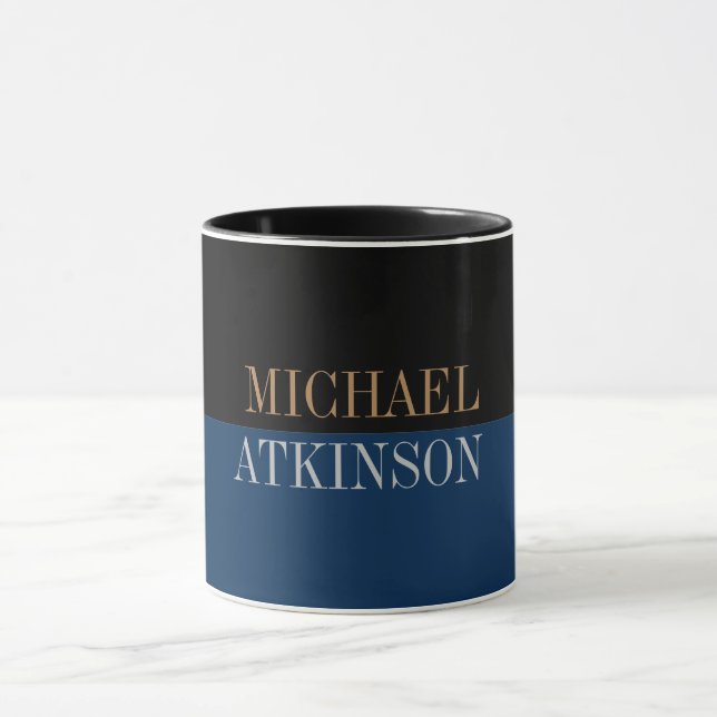 Mug Black Blue Bold Texte tendance Style Votre nom (Centre)