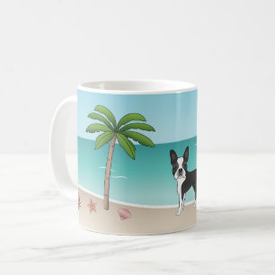 Mug Black Boston Terrier À Une Plage Tropicale D'Été