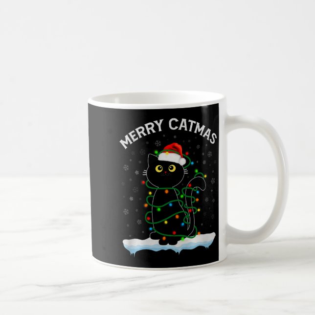 Mug Black Cat Christmas Light Cat Wearing Santa Hat Me (Droite)