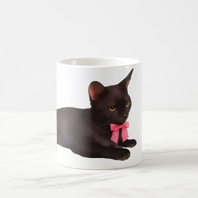 Mug  Black Cat Coffee Mug, Two-Tone Ceramic, Cat Lover (Centre)