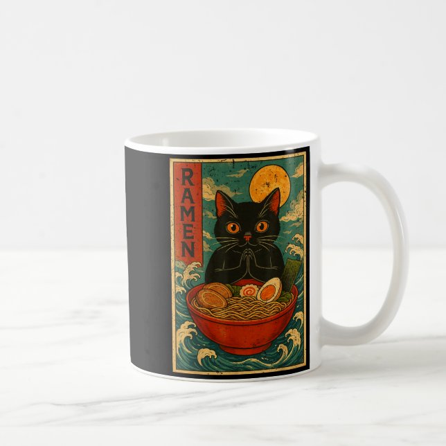 Mug Black Cat Ramen Japanese Graphic Tees For Men Wome (Droite)