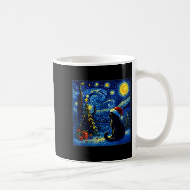 Mug Black Cat Santa Hat Van Gogh Starry Night Christma (Droite)