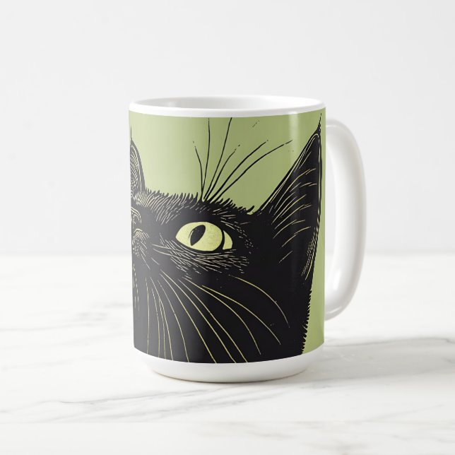 Mug Black Cat Vintage Lino Print (Devant droit)