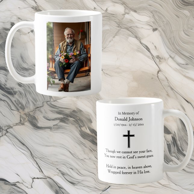 Mug Black Cross and Poem Photo Memorial (Créateur téléchargé)