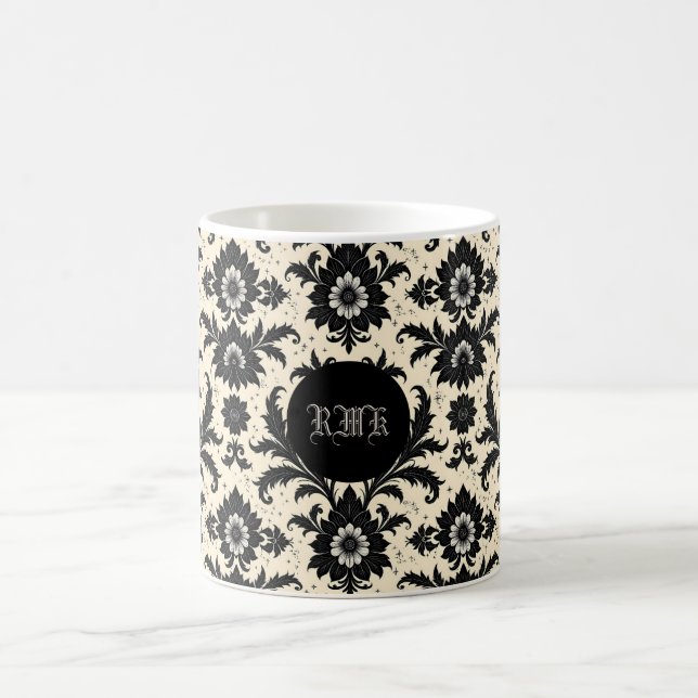 Mug Black Damask on Sepia (Centre)