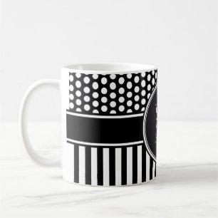 Mug Black Dots & Stripes Grid + your backgr. &