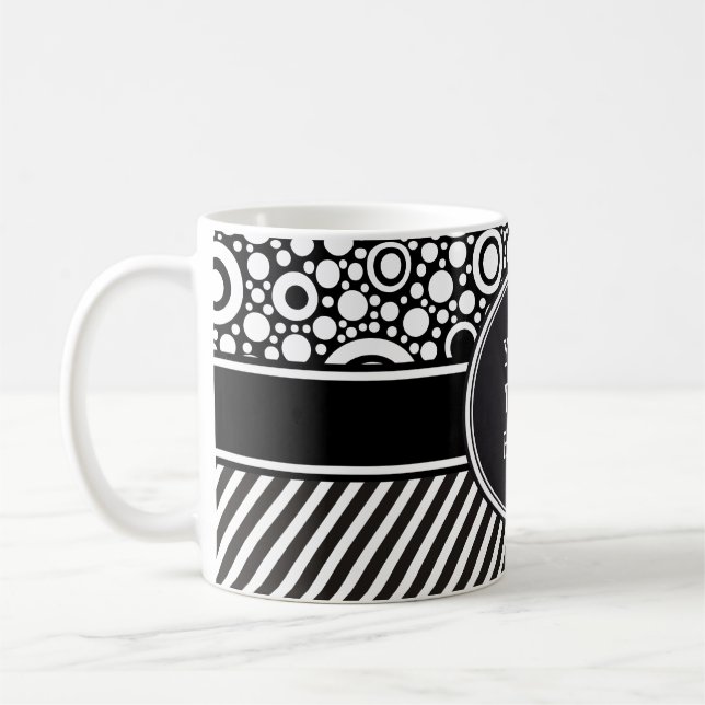 Mug Black Dots & Stripes Grid + your backgr. & (Gauche)
