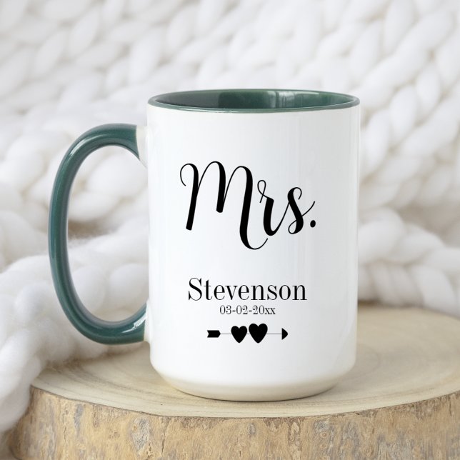 Mug Black Elegant M. Mme Mari Femme Mariage Couple (Front Side with Custom Name and Date option)