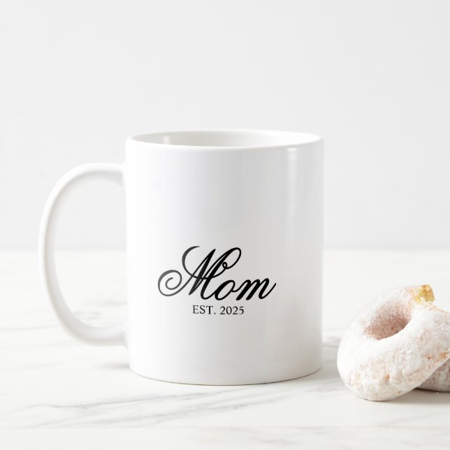 Mug Black Elegant Script Established Mom (Avec donut)