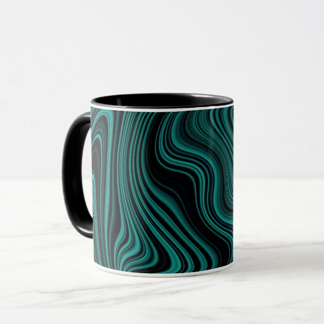 Mug Black & Emerald Wavy Abstraction (Devant gauche)