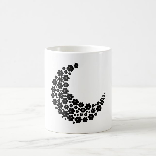 Mug Black Floral Crescent Moon – Minimalist Boho Moon  (Centre)