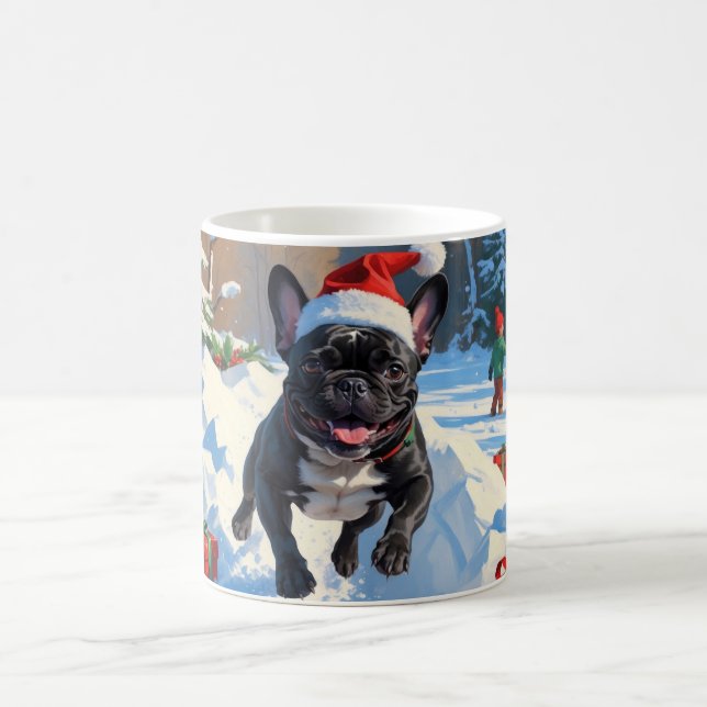 Mug Black French Bulldog Festive de Noël Scène de neig (Centre)