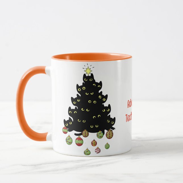 Mug Black Funny Chat Feu d'éclairage de Noël Arbre (Gauche)