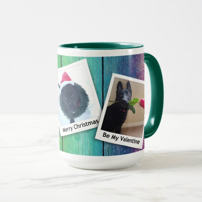 Mug Black German Shepherd Puppy Vacances d'hiver, ZKA (Devant droit)