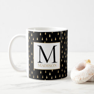 Mug Black Gold Raindrop Moderne Monogramme tendance