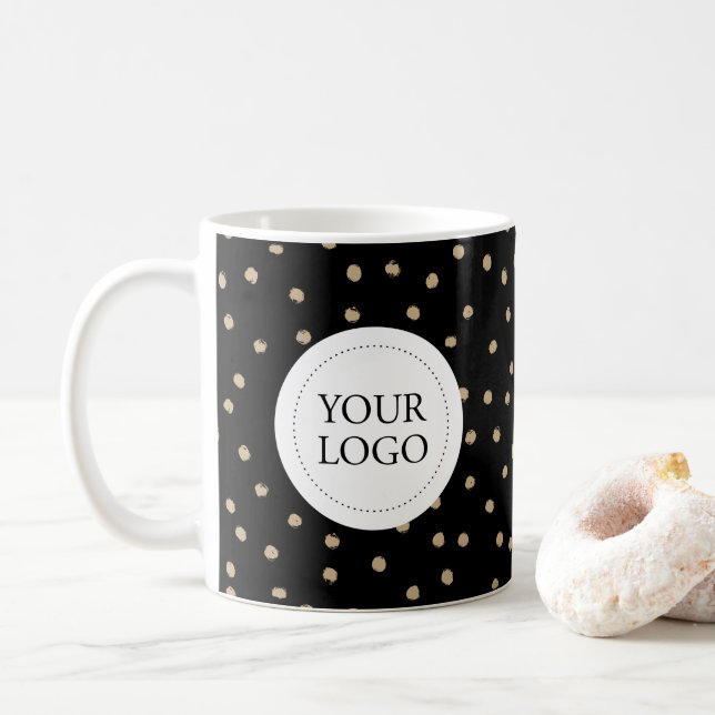 Mug Black & Gold Simple Pattern Business Logo Custom (Avec donut)