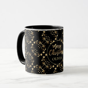 Mug Black Gold Stars Motif Ajouter un nom Joyeux Noël