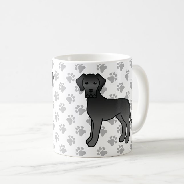 Mug Black Great Dane mignon chien de dessin (Devant droit)